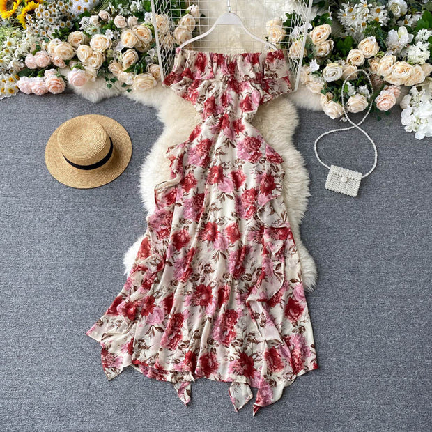 Irregular Lotus Leaf Seaside Skirt Dress