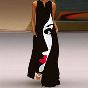 Printed V-neck Sleeveless Long Dress