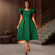 Women's Fashion Elegant Ruffles Square Collar Dress