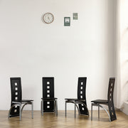 4pcs Long Backrest Square Hollow Decoration PU Leather Dining Chairs