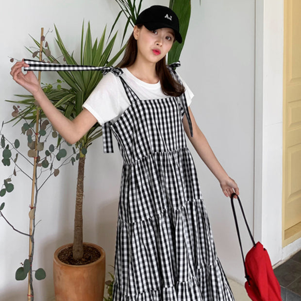 Fashion Ruffle Dress Women's Summer Check Vestidos ZANZEA Casual Overalls Dresses Female Plaid Lace-Up Robe Plus Size 5XL
