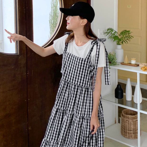 Fashion Ruffle Dress Women's Summer Check Vestidos ZANZEA Casual Overalls Dresses Female Plaid Lace-Up Robe Plus Size 5XL