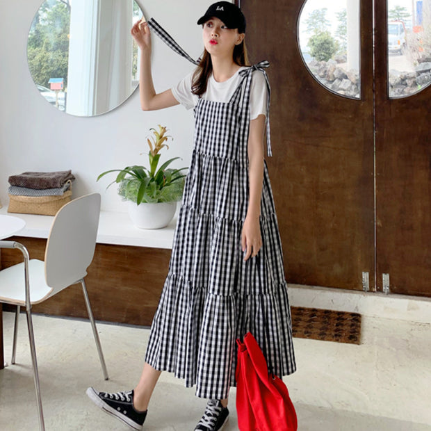 Fashion Ruffle Dress Women's Summer Check Vestidos ZANZEA Casual Overalls Dresses Female Plaid Lace-Up Robe Plus Size 5XL