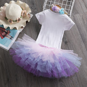Girls' Birthday Dress Short SLeeved Top And Color Skirt And Accessories Three-piece Children's Wear