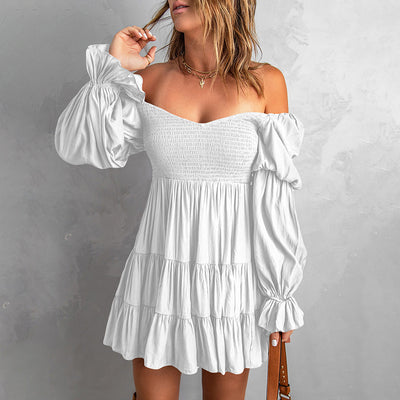 Pure Color Ruffles Square Collar Long Sleeve Dress