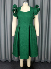 Women's Fashion Elegant Ruffles Square Collar Dress