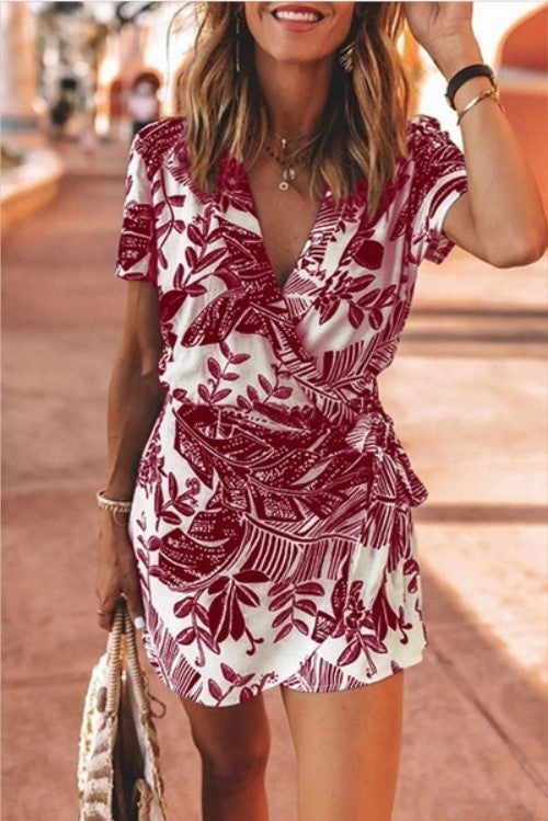 Leaf Print One-piece Skirt Dress