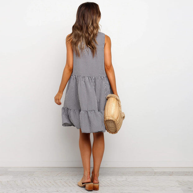 Plaid loose A-line dress with Ruffle Skirt