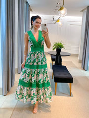 Women's Sleeveless V-neck Lace Swing Dress Long Dress