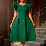 Women's Fashion Elegant Ruffles Square Collar Dress