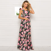 Floral print women's bohemian sleeveless square collar dress