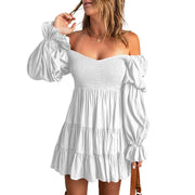 Pure Color Ruffles Square Collar Long Sleeve Dress