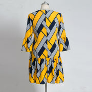 Striped plaid panel ruffle dress