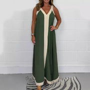 Casual Loose Contrast Color V-neck Sleeveless Long Dress