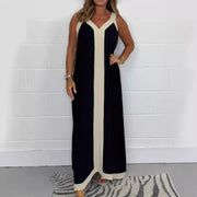 Casual Loose Contrast Color V-neck Sleeveless Long Dress