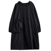 Korean Style Hooded Pullover Solid Color Plus Size Loose Pockets Large Swing Dress
