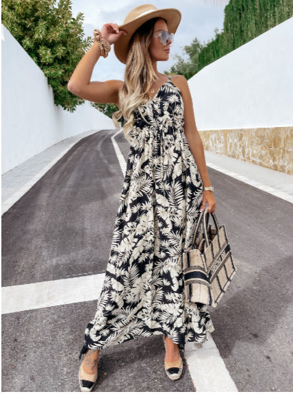 Sleeveless Sling Coconut Leaf Bohemian Dress