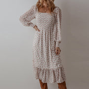 Temperament Small Floral Square Collar Dress
