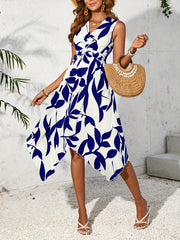 Leaf Print Twist Irregular Dress
