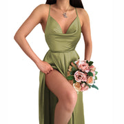 Solid Color Backless Pockets Collar A Swing Sling Dress Women