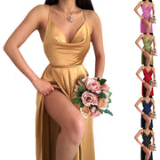 Solid Color Backless Pockets Collar A Swing Sling Dress Women