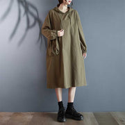 Korean Style Hooded Pullover Solid Color Plus Size Loose Pockets Large Swing Dress