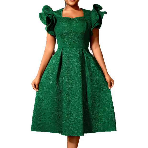 Women's Fashion Elegant Ruffles Square Collar Dress