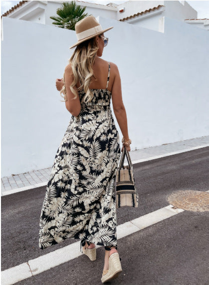 Sleeveless Sling Coconut Leaf Bohemian Dress