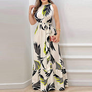 Halter Dress Lace Printing Lotus Leaf