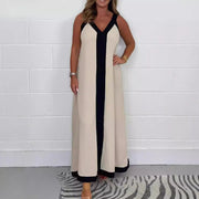 Casual Loose Contrast Color V-neck Sleeveless Long Dress