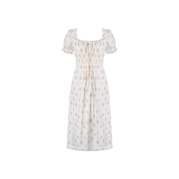 Vintage Floral Dress With Square Collar