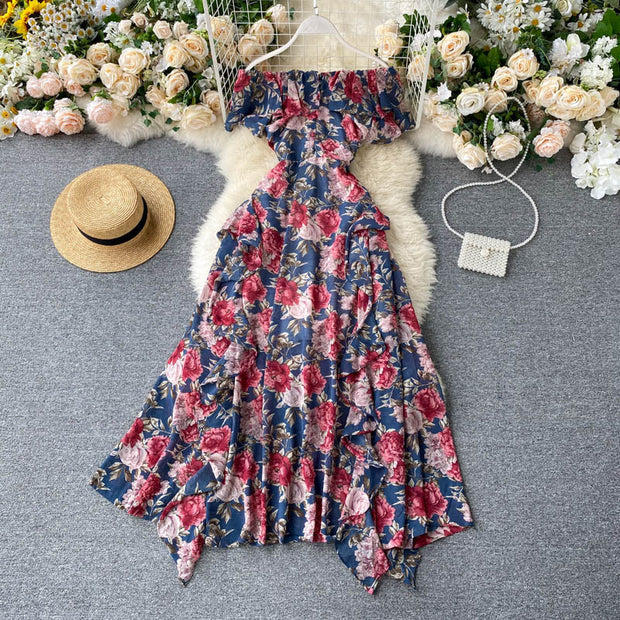 Irregular Lotus Leaf Seaside Skirt Dress