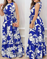Halter Dress Lace Printing Lotus Leaf