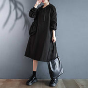Korean Style Hooded Pullover Solid Color Plus Size Loose Pockets Large Swing Dress