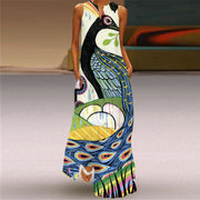 Printed V-neck Sleeveless Long Dress