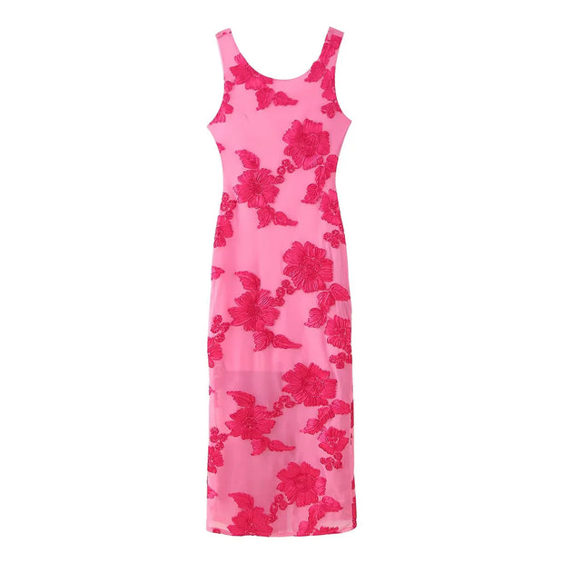 Women's Embroidered Sleeveless Straight Holiday Dress